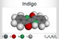 Indigo molecule. It is natural dye with a distinctive blue color. Molecule model