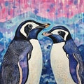 Indigo Penguin: A Vibrant And Romantic Impressionism Wall Art