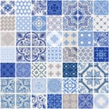 Indigo Seamless Patchwork Patterns Set