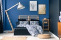 Indigo tones in classy bedroom