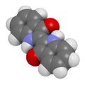 Indigotin indigo dye molecule. 3D rendering. Used to color cotton in the production of denim cloth for blue jeans. Atoms are