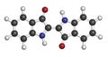 Indigotin indigo dye molecule. Used to color cotton in the production of denim cloth for blue jeans. Atoms are represented as