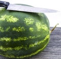 Indispensable fruit of summer months watermelon, waiting for you to be cut with a knife