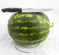 Indispensable fruit of summer months watermelon, waiting for you to be cut with a knife