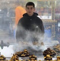 Indispensible to Istanbul roasted chestnuts. Chestnut seller of