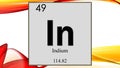 Indium chemical element symbol on wide colored background