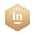 Indium chemical element tile. Atomic number 49. In chemical sign. Pale orange Vector hexagon. Royalty Free Stock Photo