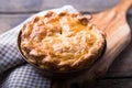 Individual chicken pot pie with puff pastry crust