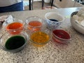 individual color dyes for dipping hard boiled white eggs. EASTER EGGS