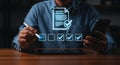Digital checklist on screen being reviewed modern business solutions and workflow automation Royalty Free Stock Photo