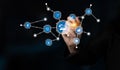 Hand Interacting with Data Network Visualization Representing Modern Technology and Digital Connections for Innovation Royalty Free Stock Photo
