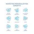 Individual marketing strategy turquoise concept icons set