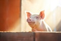 individual pig with sunlit backdrop Royalty Free Stock Photo