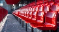 The individual plastic seats are joined together to create a cohesive seating arrangement in the stadium