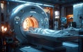 a person is laying in a ct scan machine in a hospital room