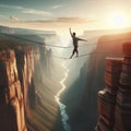 An individual practicing balance acrobatics on a slackline Royalty Free Stock Photo