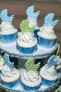 Individual Presentation Cupcakes Decorated With Whipped Cream Baby Shower Theme