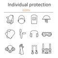 Individual protection. Set of icons of personal protective equipment in construction.