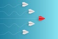 Individual red leader paper plane lead other. Business and leadership concept. Vector Royalty Free Stock Photo