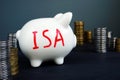 Individual savings account ISA written on a piggy bank