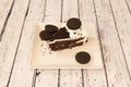 Individual serving of oreo cake with biscuit base