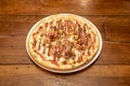 Individual Size BBQ Pizza with Fried Bacon Slices, Stewed Mince and Mozzarella Cheese