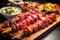 individual skewering different meats for brazilian bbq