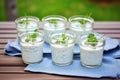 individual tzatziki servings in small glass cups