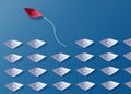 Individuality Be Different Concept, Red Origami Paper Boat and White Boats Royalty Free Stock Photo