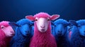 Individuality in a Vivid Neon Sheep Herd: Psychedelic and Playful Colors on Display