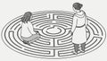 Individuals Collaboratively Solving an Intricate Maze Puzzle, vector design Generative AI Royalty Free Stock Photo