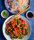 Indo chinese meal - Fried rice and Chilly paneer Royalty Free Stock Photo