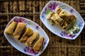 Indo-food MARTABAK TELUR, stuffed pancake or pan-fried bread Indo-style, and TERANG BULAN, sweet pancakes