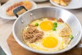 Indochina pan-fried egg with pork and toppings Royalty Free Stock Photo