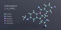 indometacin molecule 3d rendering, flat molecular structure with chemical formula and atoms color coding