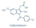 Indomethacin indometacin non-steroidal anti-inflammatory drug NSAID molecule. Skeletal formula. Royalty Free Stock Photo