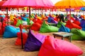 Indonesia, Bali island, Beach in Kuta - October 01, 2017: ÃÂ¡afe worker is preparing to open a restaurant on the beach.