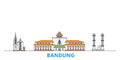 Indonesia, Bandung line cityscape, flat vector. Travel city landmark, oultine illustration, line world icons