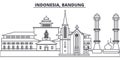 Indonesia, Bandung line skyline vector illustration. Indonesia, Bandung linear cityscape with famous landmarks, city