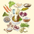 Sop Sumsum Khas Aceh And Ingredients Illustration, Sketch And Vector Style, Traditional Food From Aceh