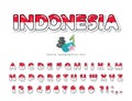 Indonesia cartoon font. Indonesian national flag colors. Paper cutout glossy ABC letters and numbers. Bright alphabet