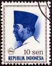 INDONESIA - CIRCA 1966: A stamp printed in Indonesia shows president Sukarno, circa 1966. Royalty Free Stock Photo