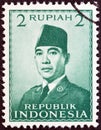 INDONESIA - CIRCA 1951: A stamp printed in Indonesia shows President Sukarno, circa 1951. Royalty Free Stock Photo