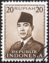 INDONESIA - CIRCA 1951: A stamp printed in Indonesia shows President Sukarno, circa 1951. Royalty Free Stock Photo
