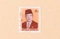 A stamp printed in Indonesia shows president Soekarno, circa 1983