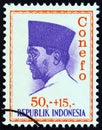 INDONESIA - CIRCA 1965: A stamp printed in Indonesia shows president Sukarno Royalty Free Stock Photo