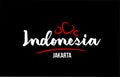 Indonesia country on black background with red love heart and its capital Jakarta