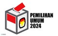 Indonesia Election Day with voting box. (translation text kpu, pilpres, serentak PEMILU election). Eps Vector.