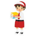 Indonesian Student Boy Holding Colorful Books Character Vector Royalty Free Stock Photo