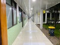 Indonesia, February 06, 2023: empty and lonely and silent hospital corridor at night in Makassar city